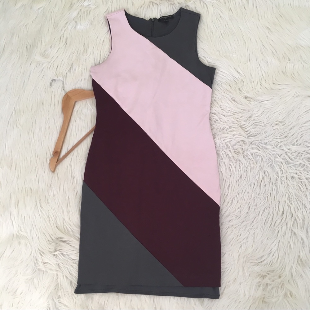 Banana Republic Gray, Pink, and Burgundy Midi Dress